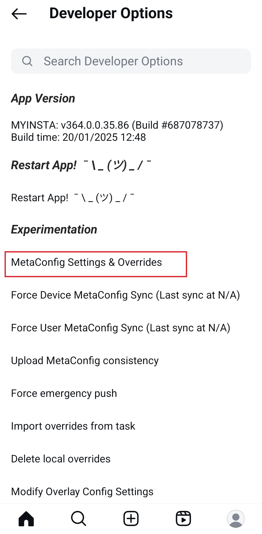 Developer options & Backups